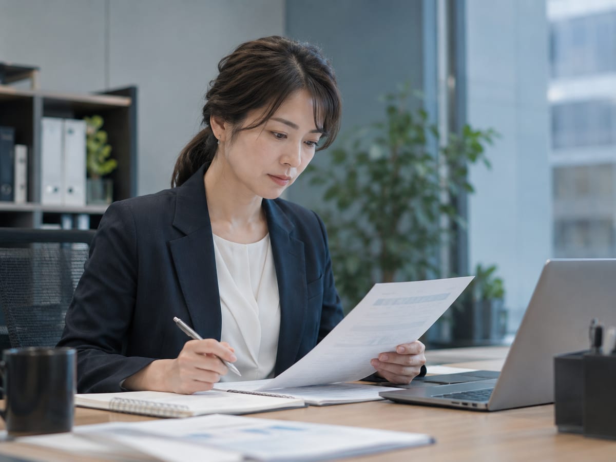 書類を確認する管理部門の担当者